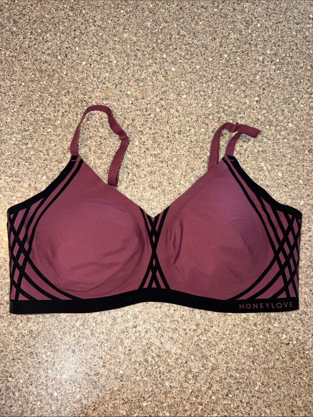 Honeylove Wine Wireless Support Bra with Black Trim